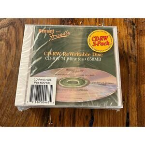 NEW! 5 pack smart and friendly CD-RW rewritable disc. 74 minutes. 650MB